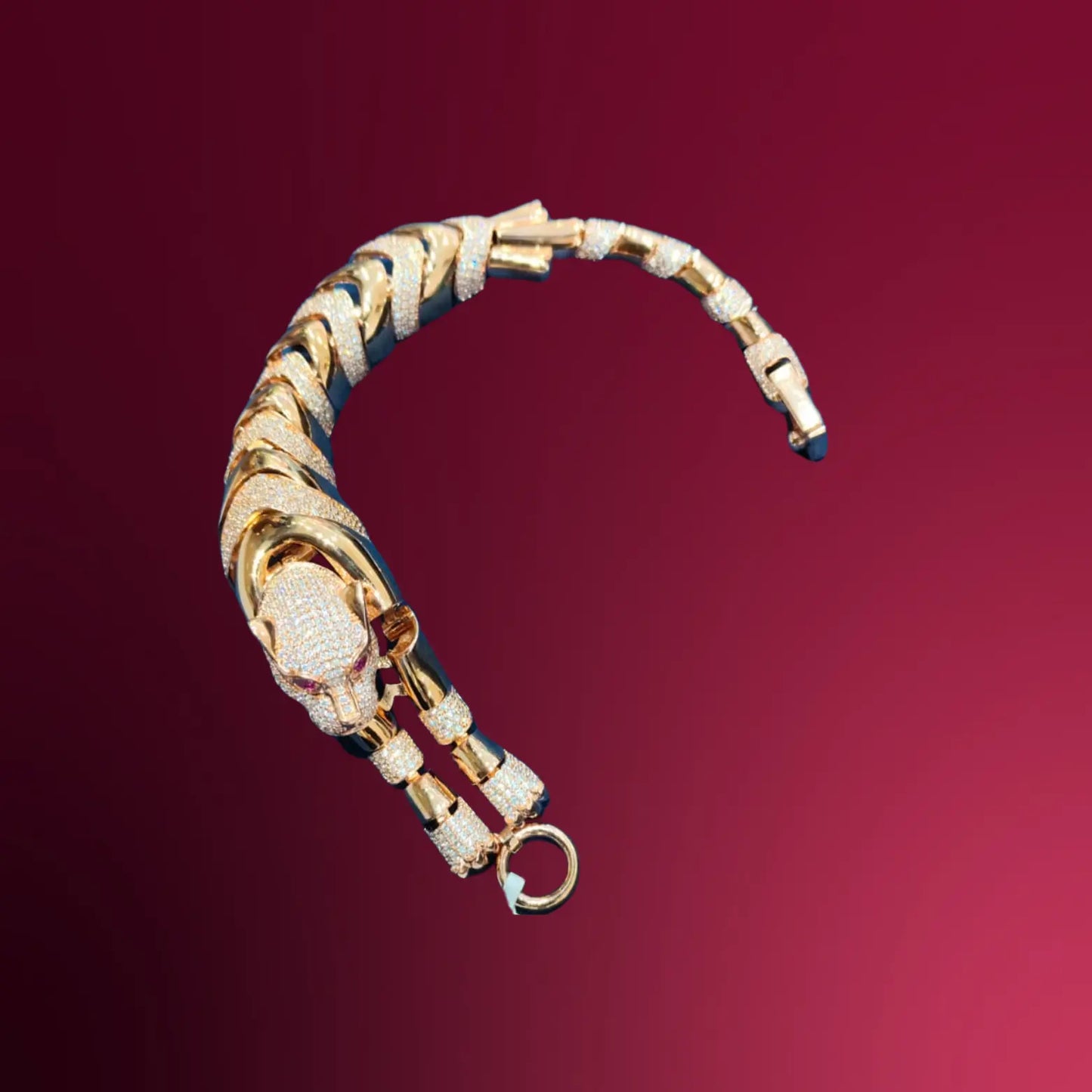 Gold Tone Panther Bracelet with Ruby Eyes