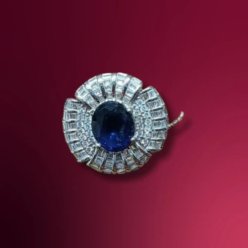 Blue Sapphire and Crystal Halo Ring