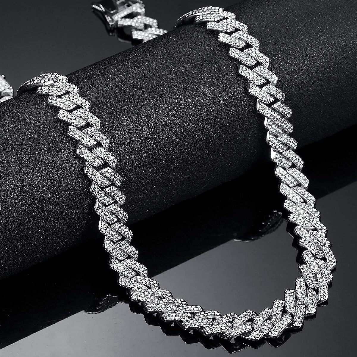 Bold Silver Tone Cuban Link Chain Necklace