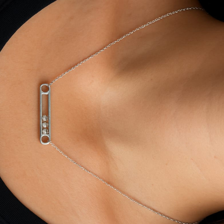 Sterling Silver diamond bar Pendant Necklace