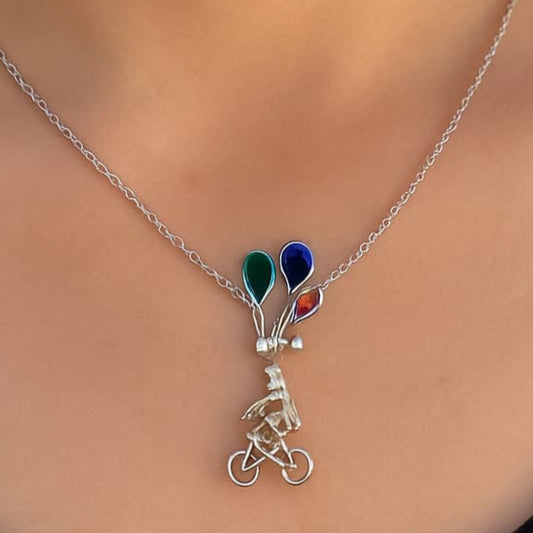 Delicate Silver Necklace -Balloons on cycle