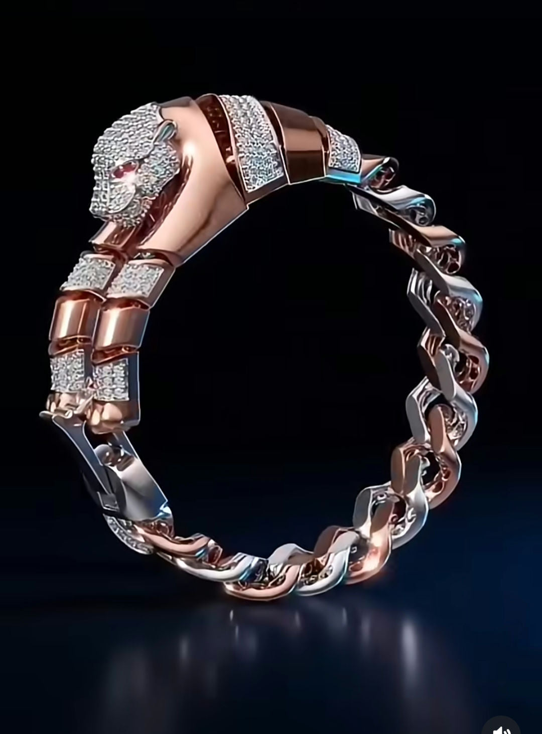 Gold Tone Panther Bracelet with Ruby Eyes