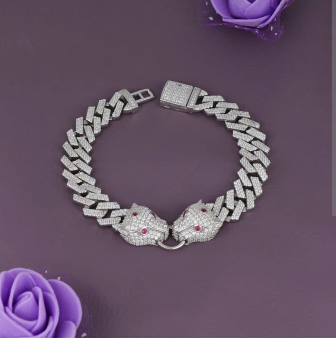 Double face Silve Panther Bracelet with Ruby Eyes