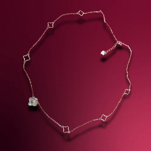 Sterling Silver Quatrefoil & Iridescent Flower Necklace
