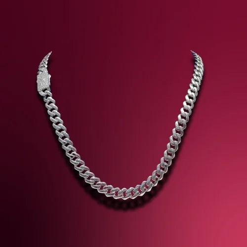 Diamond Clasp Silver Tone Curb Chain Necklace