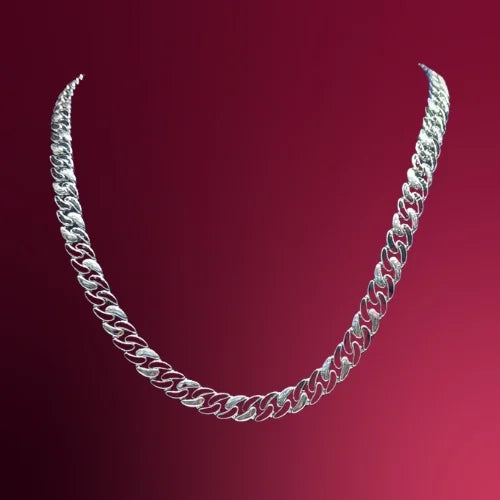 Bold Silver Tone Cuban Link Chain Necklace