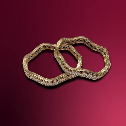Sculpted Gold-Tone Bangle Set with Pearl Accents