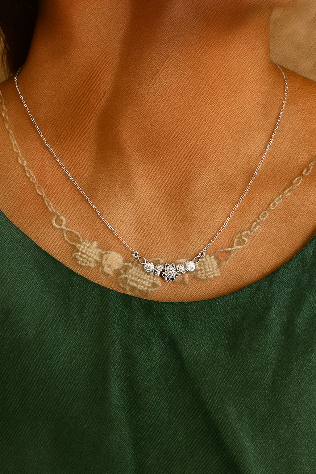 Delicate Silver Necklace with Sparkling Trio Pendants