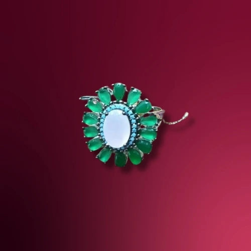 Silver Ring with White, Green, and Turquoise Stones
