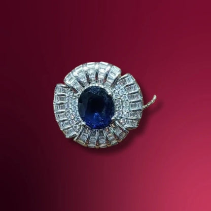 Blue Sapphire and Crystal Halo Ring