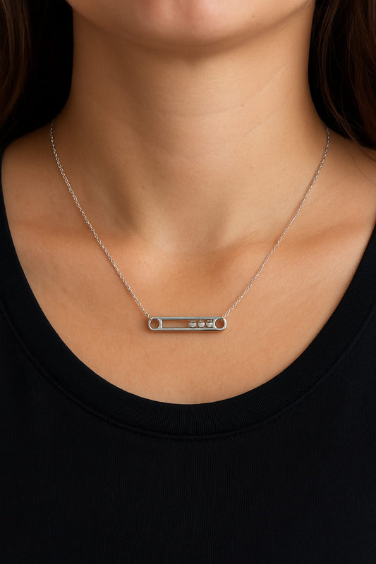 Sterling Silver diamond bar Pendant Necklace