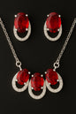 Elegant Silver Tone Red Necklace and Earrings Set