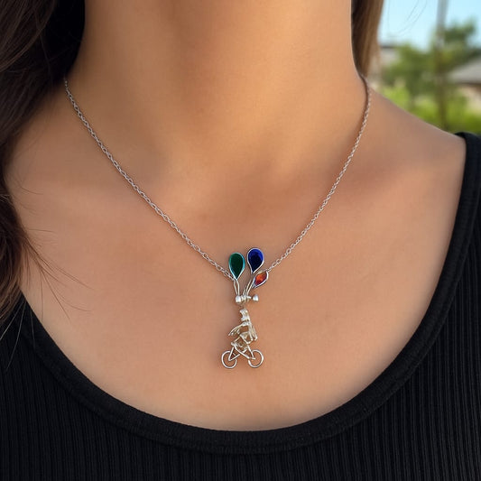 Delicate Silver Necklace -Balloons on cycle
