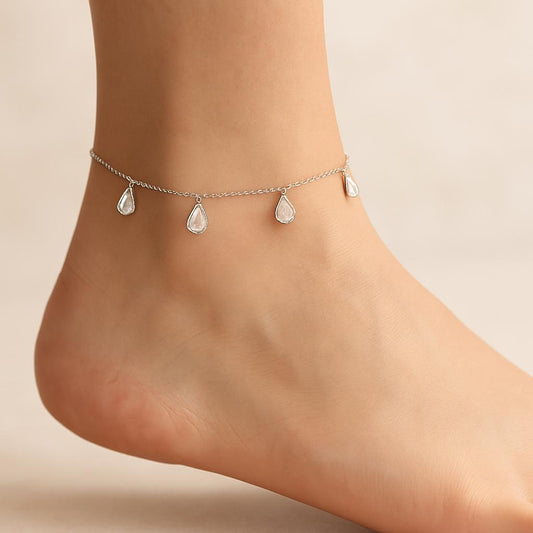 silver glitter stone anklet