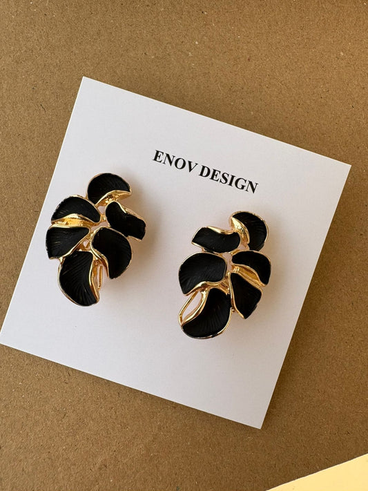Gold Plated Black meena earing -