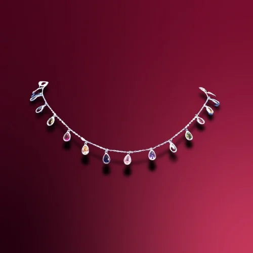 Delicate White Gold Multi-Gemstone Pear Drop Necklace