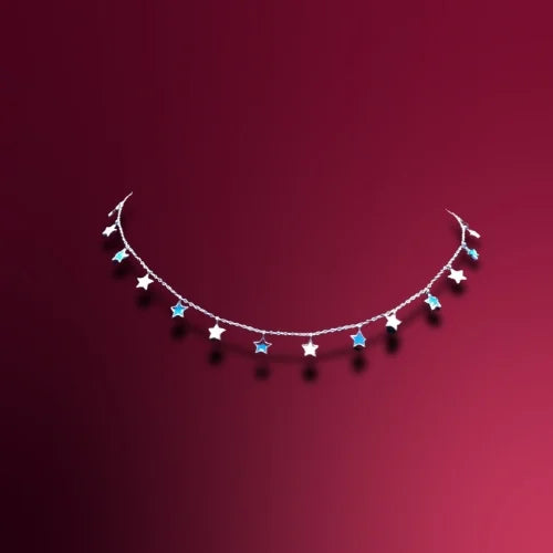 Sterling Silver Star Charm Dangle Necklace with Blue Accents