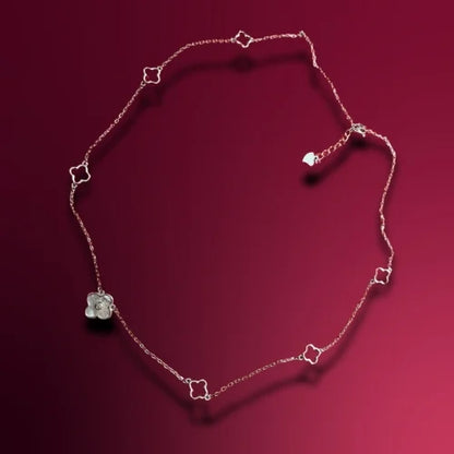Sterling Silver Quatrefoil & Iridescent Flower Necklace