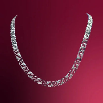 Bold Silver Tone Cuban Link Chain Necklace