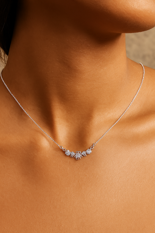 Delicate Silver Necklace with Sparkling Trio Pendants