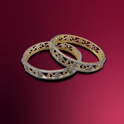 Two-Tone Filigree Bangle Set with Sparkling Accents